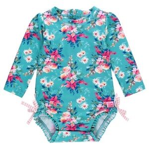 Ruffle Butts Fancy Me Floral Long Sleeve UPF50+ One Piece Swimsuit Rash Guard